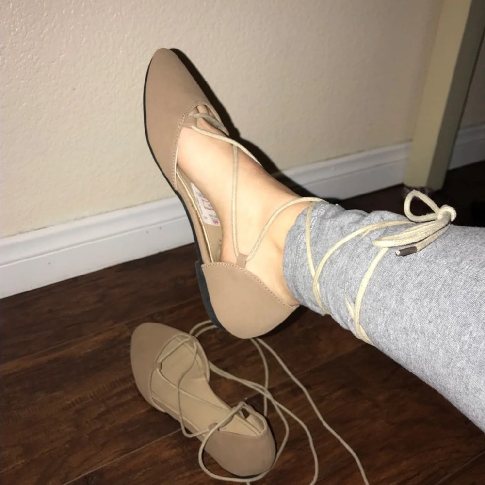 Lace up nude flats